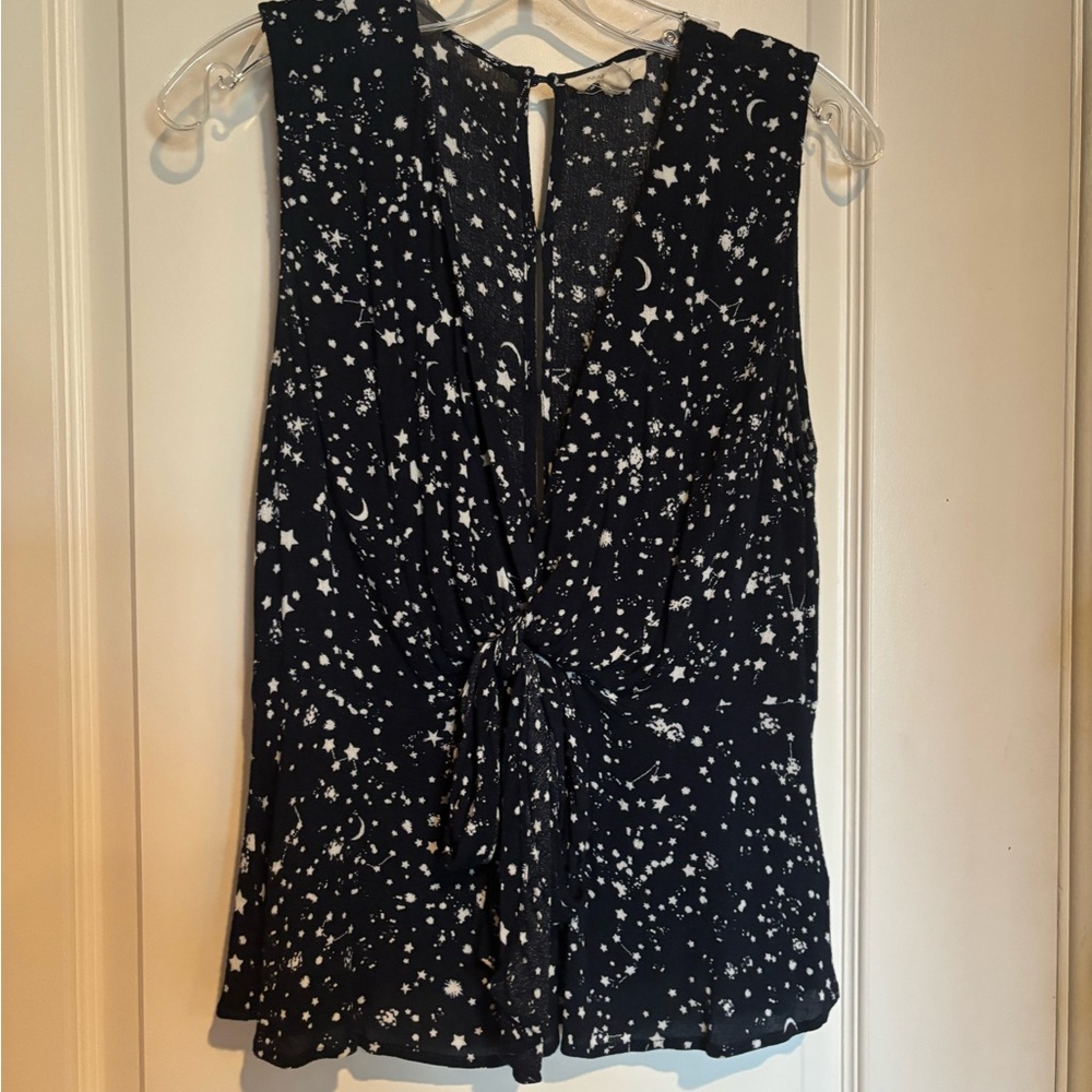 Knot-Front Celestial Print Camisole - Black/White